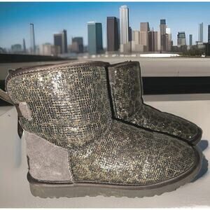 UGG Mini Bailey Bow Glitter Leopard Print Boots Size 6